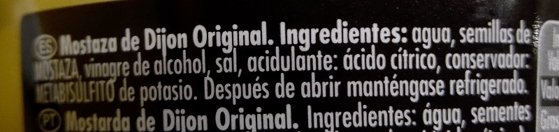 Foto da lista de ingredientes