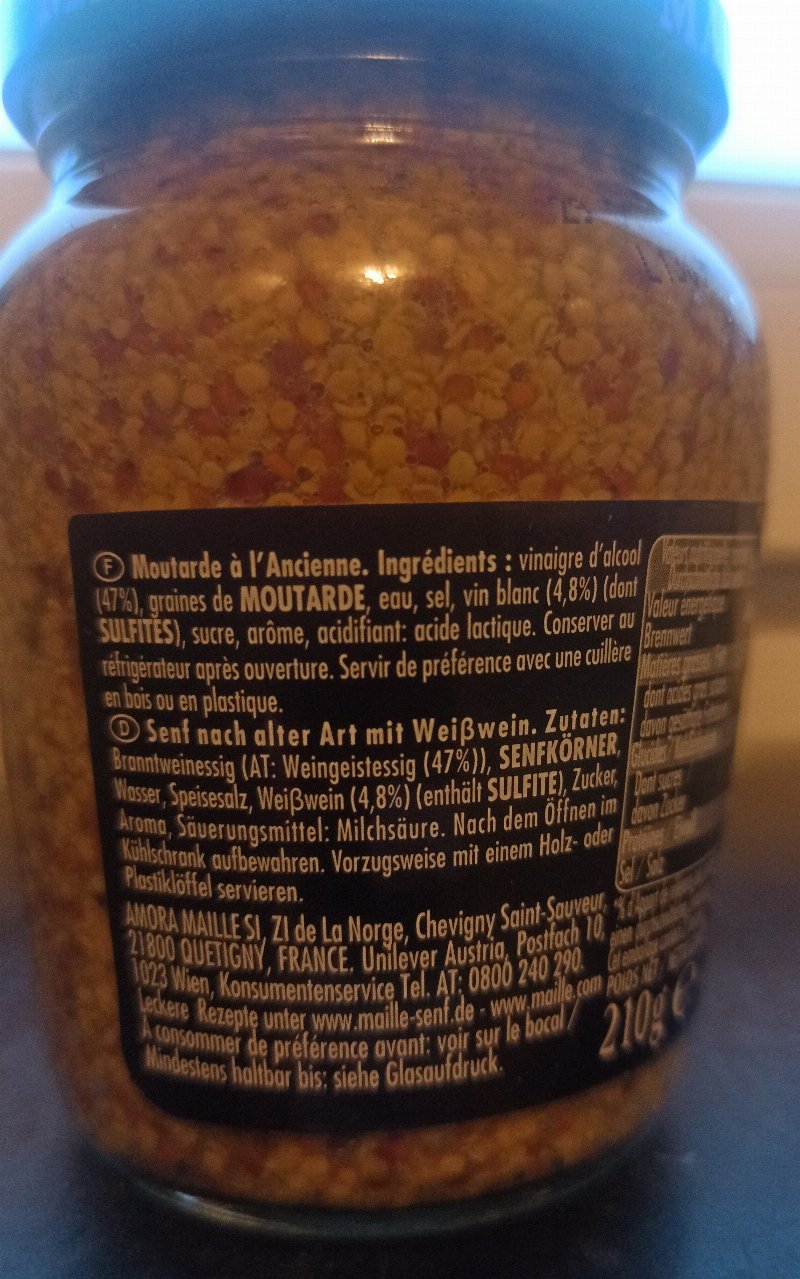Foto da lista de ingredientes