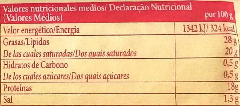 Foto da tabela nutricional