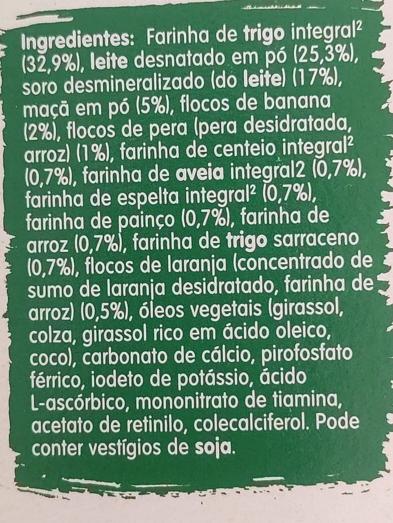 Foto da lista de ingredientes