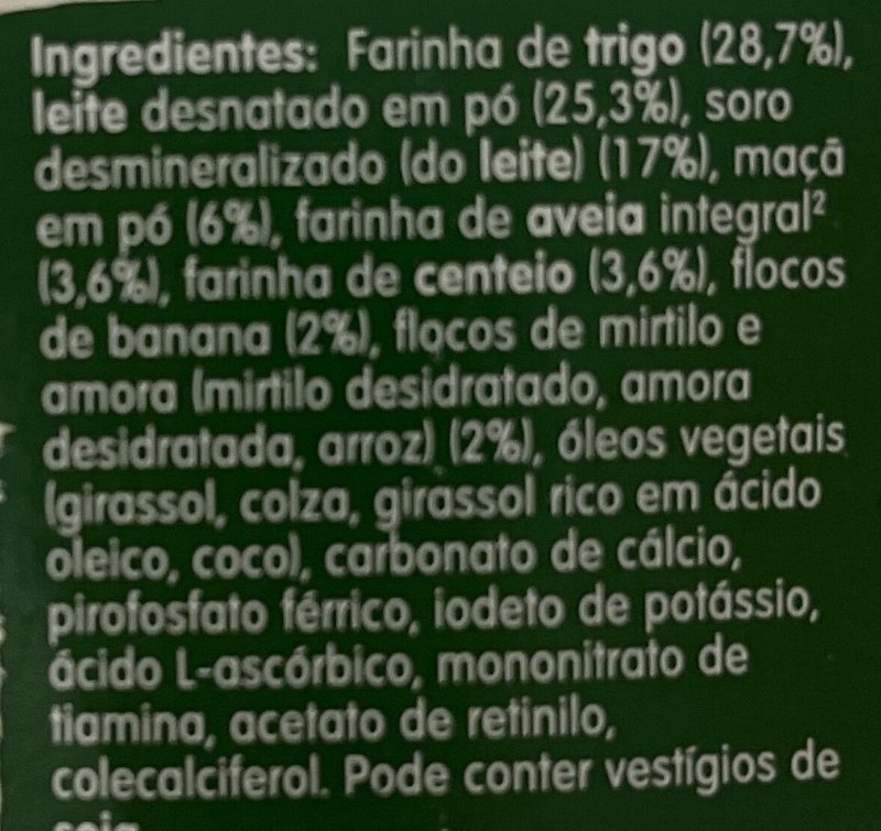 Foto da lista de ingredientes