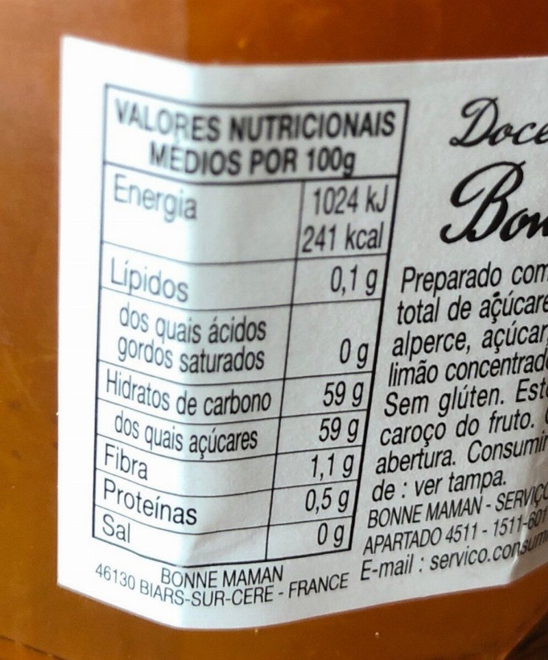 Foto da tabela nutricional