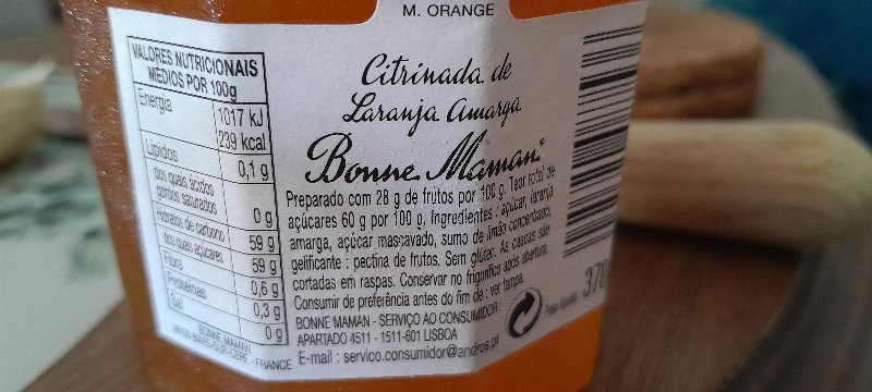 Foto da lista de ingredientes
