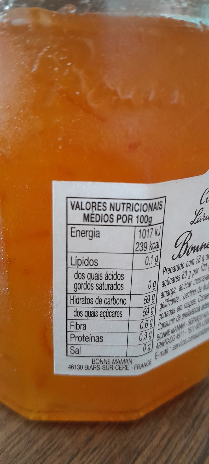 Foto da tabela nutricional