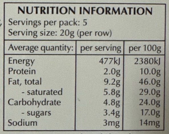 Foto da tabela nutricional