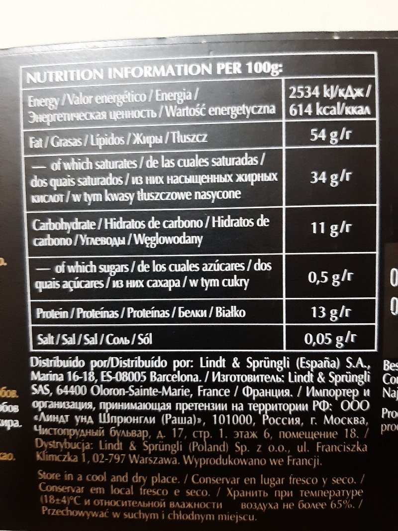 Foto da tabela nutricional
