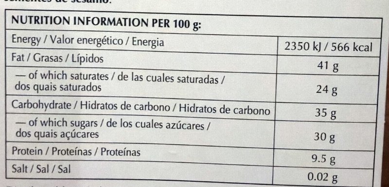 Foto da tabela nutricional