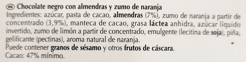 Foto da lista de ingredientes