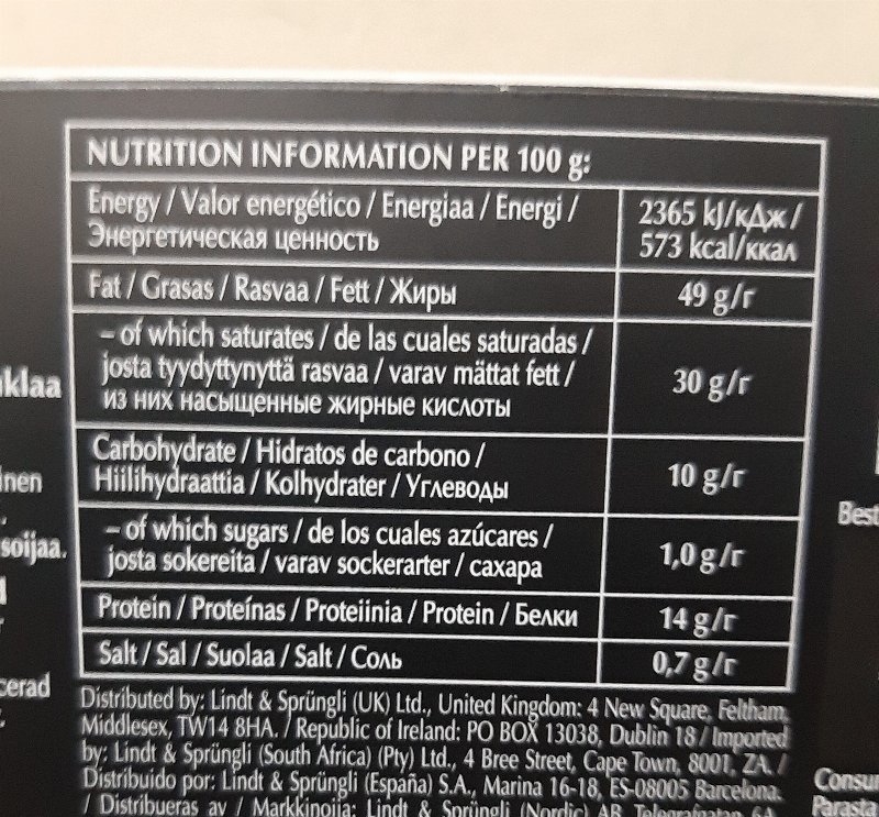 Foto da tabela nutricional