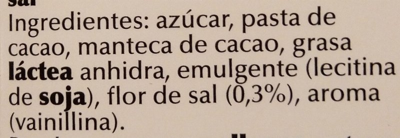 Foto da lista de ingredientes