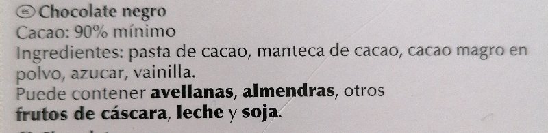 Foto da lista de ingredientes