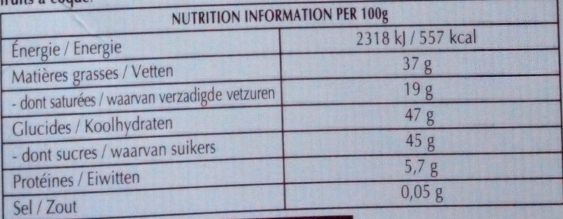 Foto da tabela nutricional