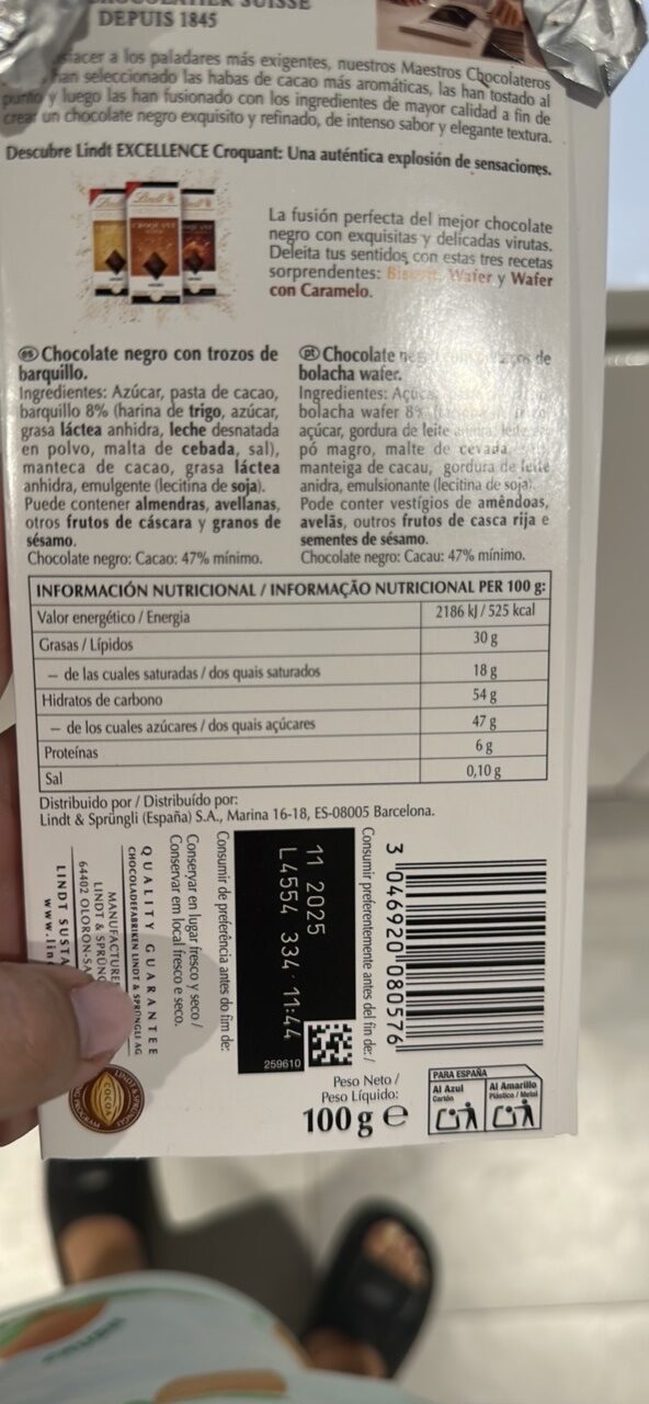 Foto da tabela nutricional