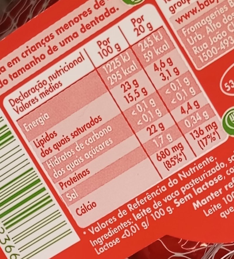 Foto da tabela nutricional
