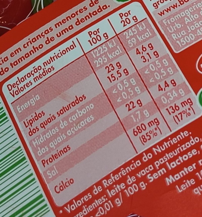 Foto da tabela nutricional