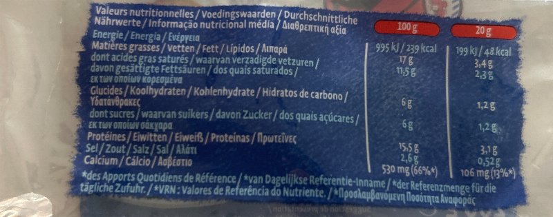 Foto da tabela nutricional