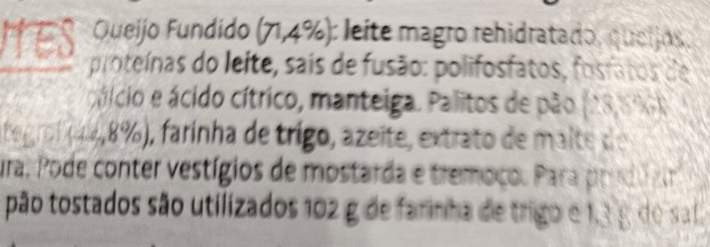 Foto da lista de ingredientes