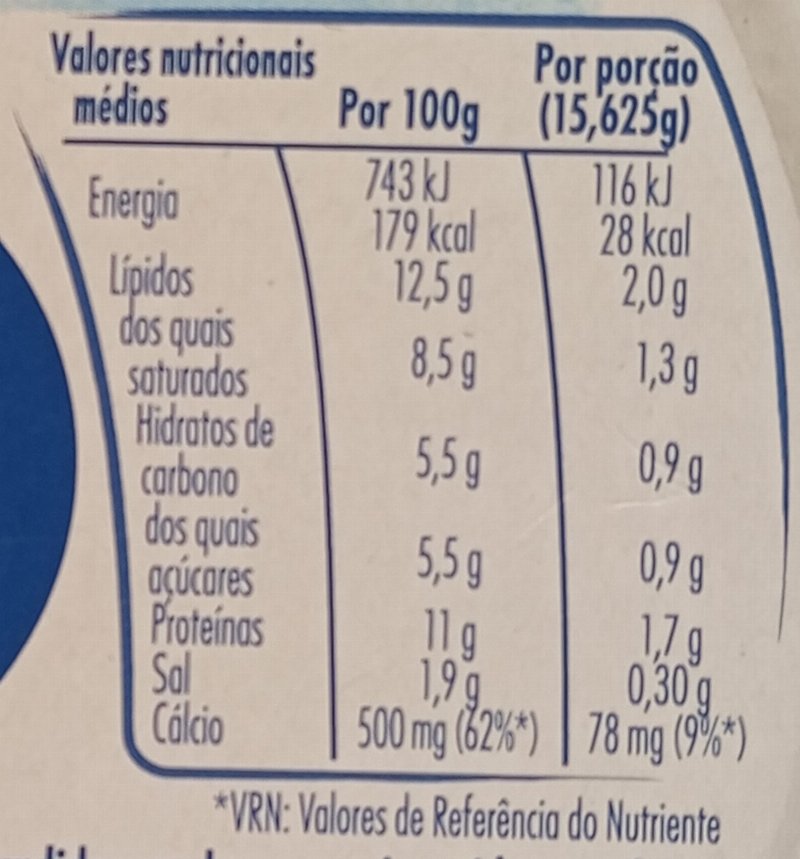 Foto da tabela nutricional