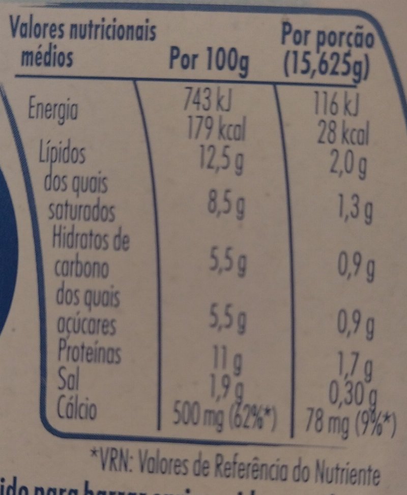 Foto da tabela nutricional