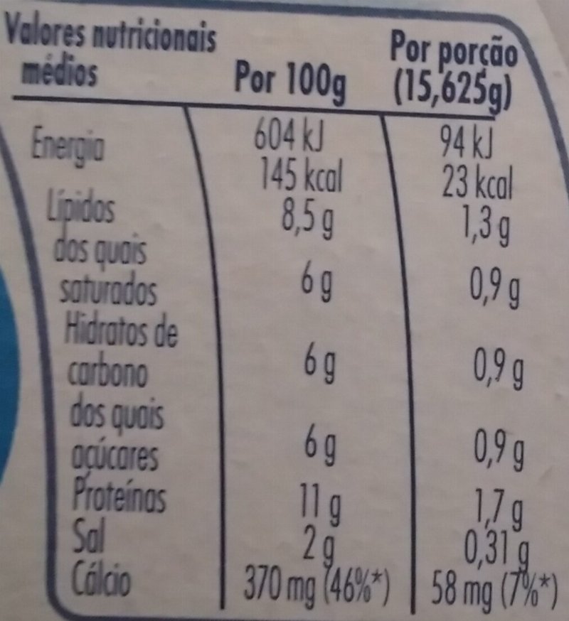 Foto da tabela nutricional