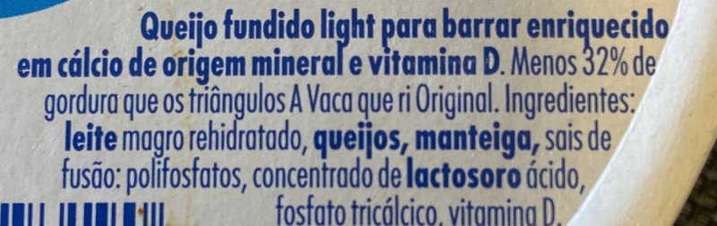 Foto da lista de ingredientes