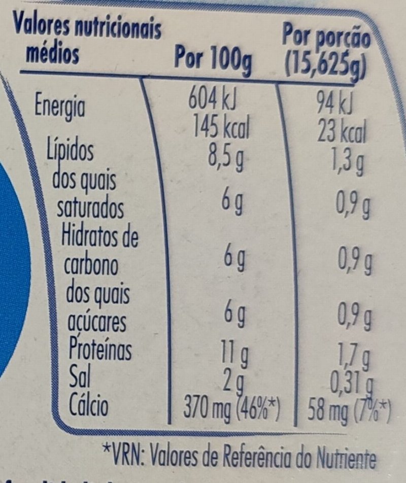 Foto da tabela nutricional