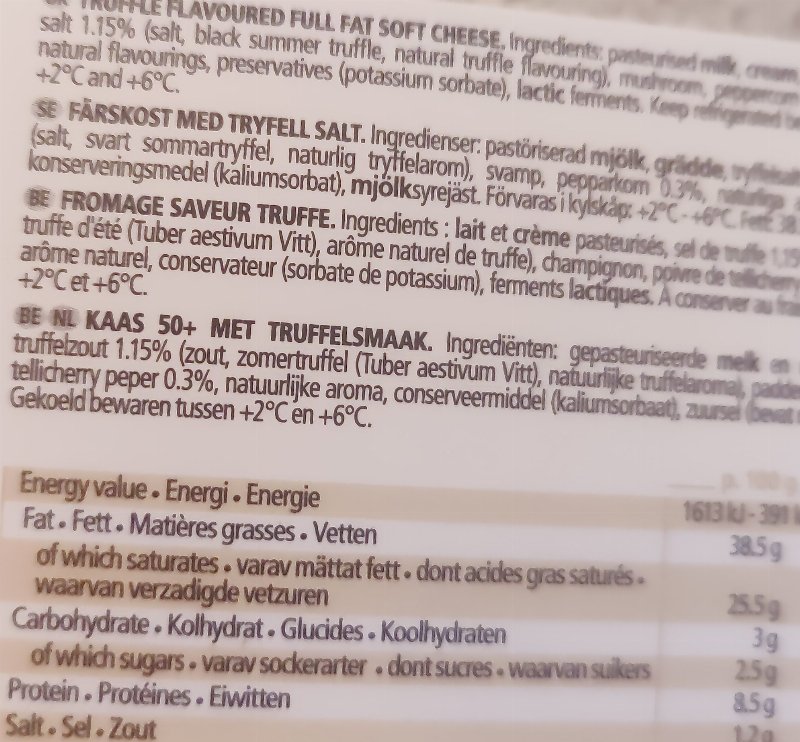 Foto da tabela nutricional