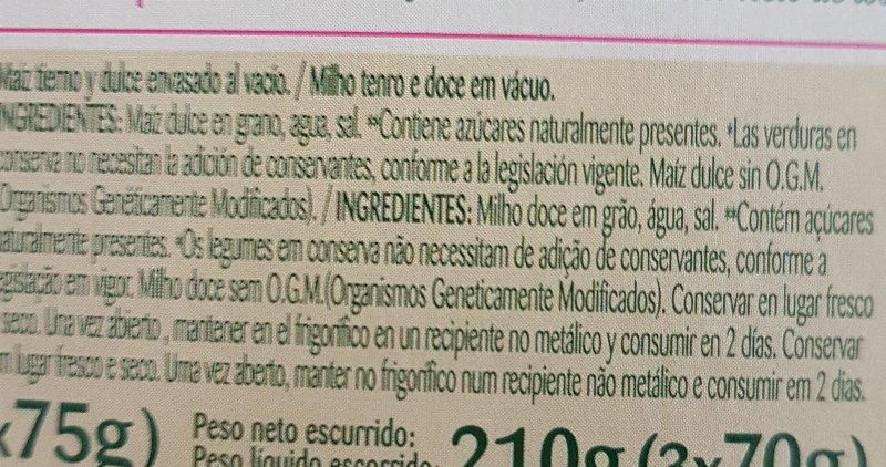 Foto da lista de ingredientes