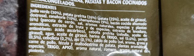 Foto da lista de ingredientes