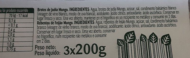 Foto da lista de ingredientes