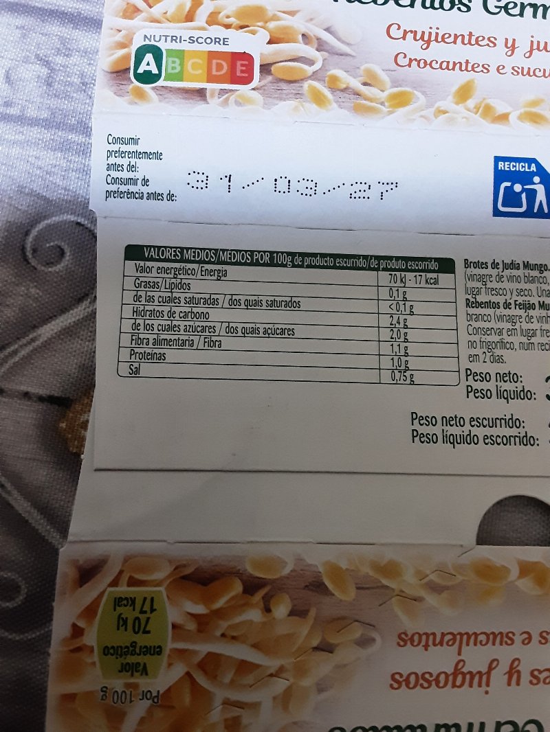 Foto da tabela nutricional