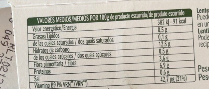 Foto da tabela nutricional