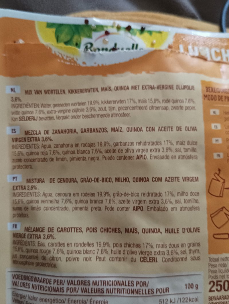 Foto da lista de ingredientes