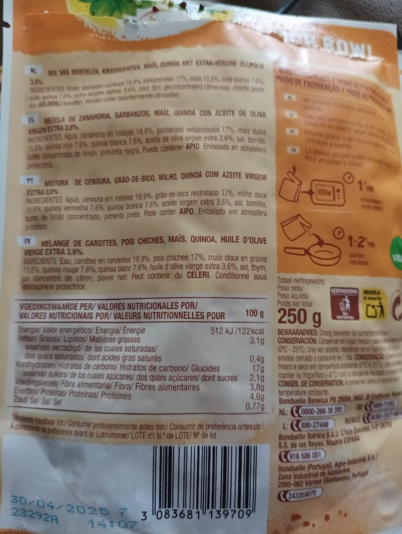 Foto da tabela nutricional