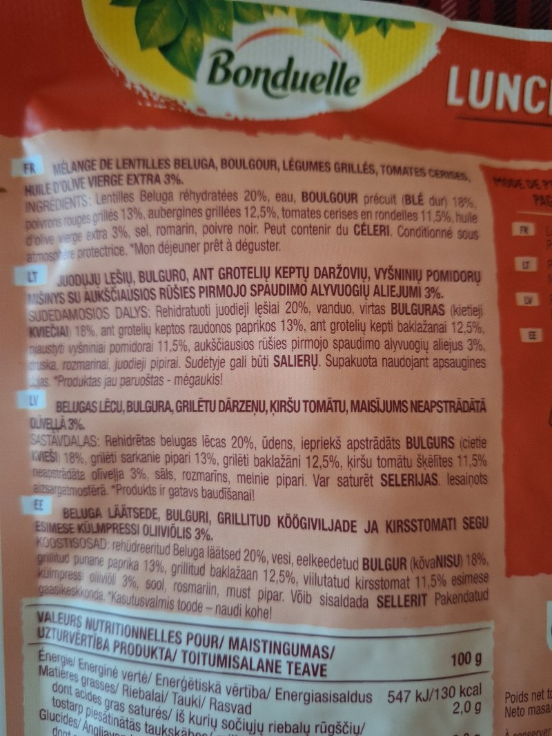 Foto da lista de ingredientes