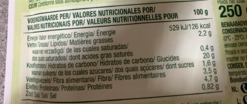 Foto da tabela nutricional