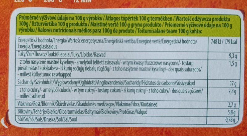 Foto da tabela nutricional