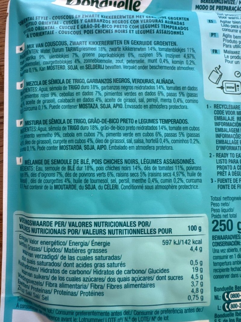 Foto da tabela nutricional