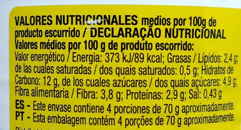 Foto da tabela nutricional