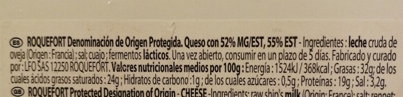 Foto da tabela nutricional