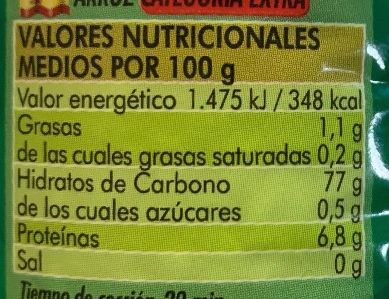 Foto da tabela nutricional