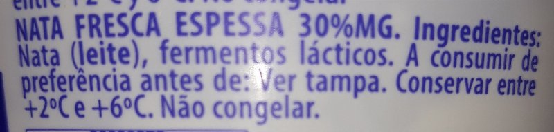 Foto da lista de ingredientes