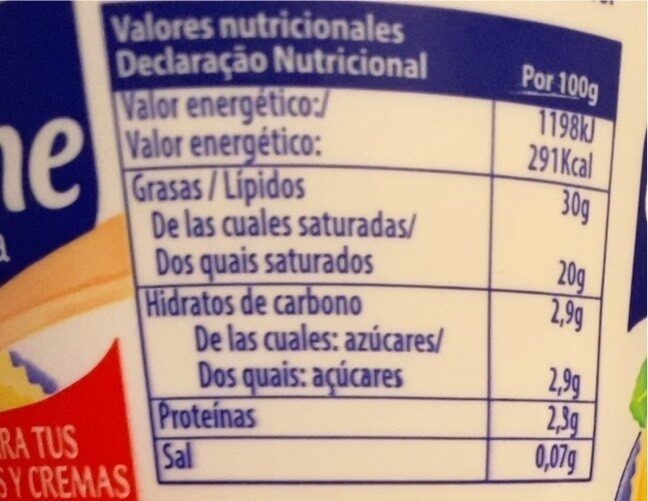 Foto da tabela nutricional
