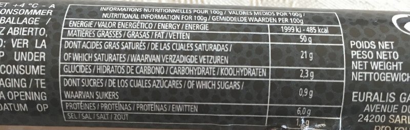Foto da tabela nutricional