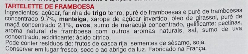 Foto da lista de ingredientes