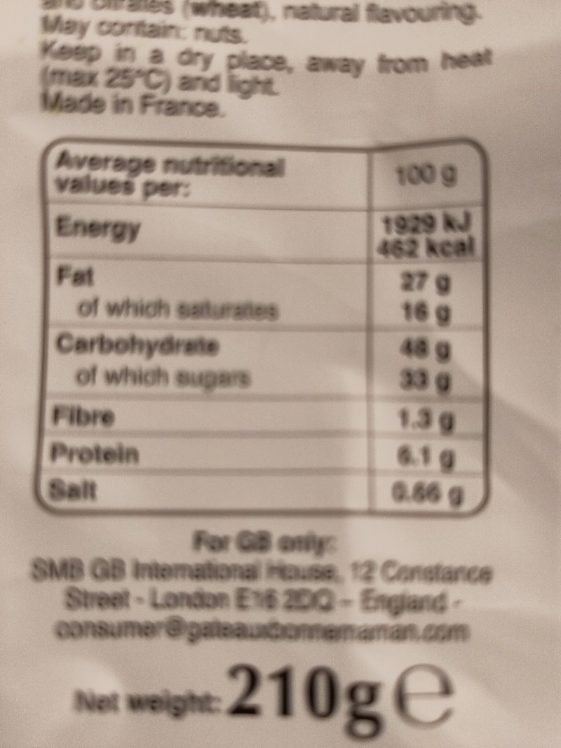 Foto da tabela nutricional
