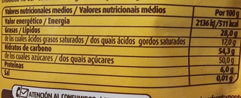 Foto da tabela nutricional