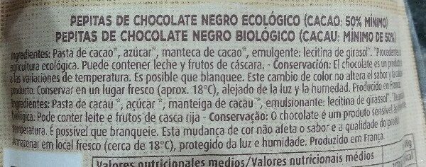 Foto da lista de ingredientes