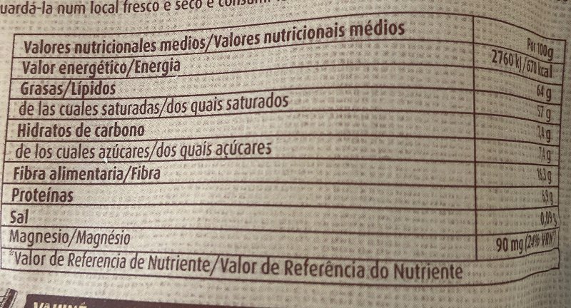 Foto da tabela nutricional