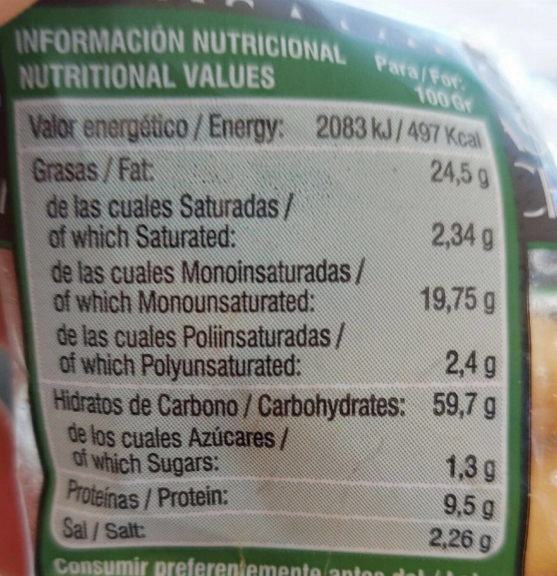 Foto da tabela nutricional